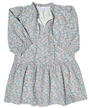 Load image into Gallery viewer, Introducing the stunning Eve Dress English Garden from Pleat. Featuring a gorgeous green and blue floral print, a flattering v-neck, a trendy drop waist, and charming puffy sleeves. This dress is a must-have for any stylish tween girl this Spring. Upgrade her wardrobe with this must-have piece!
