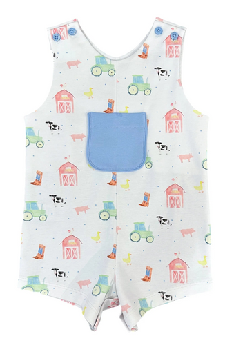 The Boys Farm Life Knit Emmett Jon Jon by James & Lottie offers a timeless design crafted from soft knit fabric, ensuring comfort all day. Its charming farm life watercolor print captures playful spirit perfect for fall adventures. Easily style it with a blue Peter Pan collar shirt for a polished, put-together outfit that’s ideal for any occasion.