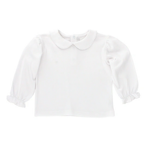 Elevate your little one's wardrobe with this timeless Girl's Long Sleeve Peter Pan Knit Shirt from Bailey Boys. The signature peter pan collar and ruffle sleeves adds a touch of classic sophistication, making it the perfect layering piece for creating polished, coordinated looks for her. 