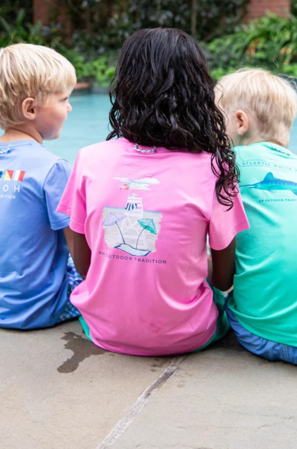 It's no secret that PRODOH Girls Pro Performance Short Sleeve Fishing T-shirt in Fuchsia Pink with Beach Lifeguard artwork sells out super fast! With custom artwork on the back of each performance t-shirt it's no wonder PRODOH tees are a favorite with toddlers, kids, and youth boys and girls. Fabric is UV protective, fast drying, pill-resistant and soft on the skin!! Available in sizes 6 month-youth large 12/14.

UPF 50+ 90% Polyester 10% Lycra
Fast Drying
Pill Resistant
Machine Washable
Designed in the USA