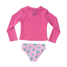Load image into Gallery viewer, PRODOH Girls Reef Rashguard Swim Set in Fuchsia Pink Top and Pink Gingham Turtle Print is a classic swim style for active girls who love adventure and that coastal lifestyle! Pill and fade resistant to last several seasons so you&#39;ll be able to pass down to others...keeping your outdoor traditions alive. 
