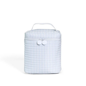 Quilted Pimlico Go Go Lunch &amp; Bottle Bag from TRVL Design.&nbsp;

Whether heading to preschool, day care, camp, or a family outing the adorable&nbsp;Go Go Lunch &amp; Bottle Bag&nbsp;has plenty of room for your child's meal, drink, and a snack.&nbsp;&nbsp;It’s compact enough to fit inside their&nbsp;backpack&nbsp;and the 2-way zip design makes it simple for&nbsp;kiddos&nbsp;to open themselves. Perfect storage for baby bottles too and has an inside mesh pocket for ice packs, love notes and fits most bent