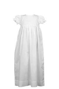 The Proper Peony baptism gown is simple and beautiful. A classic look for any baptism occasion, gown features a hand-sewn cross on the chest in white. Lined and buttons on back.
