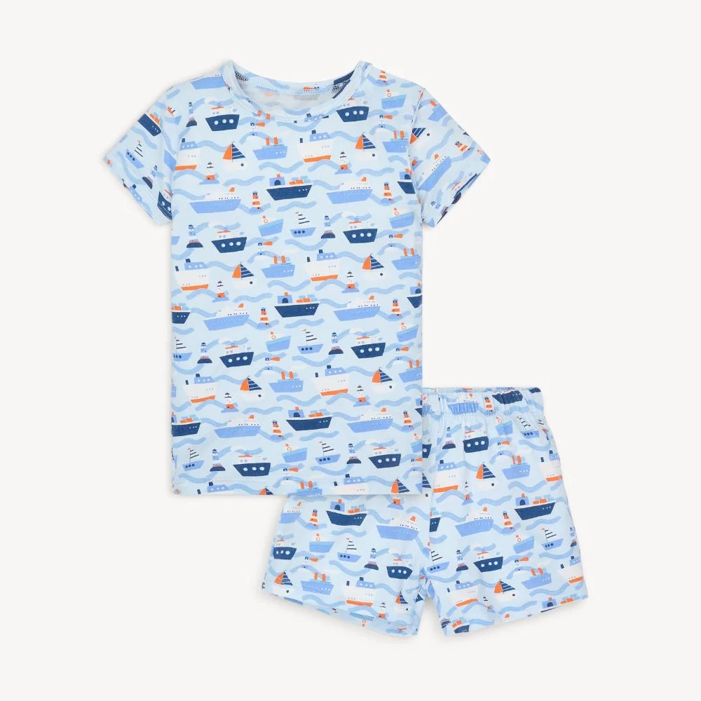 Toddler Boy's Forever and All-Waves Pajama Short Set, the no drama pajama short sleeve set comes complete with magnets at the neck so kids can dress themselves before bed. (read: no over-the-head struggles.) eco-friendly TENCEL™ modal fabric is soft on skin, breathable, and created with a snug fit. 