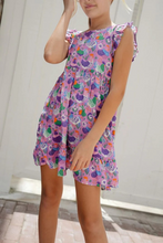 Load image into Gallery viewer, Elevate your little one&#39;s style with the Girls Sophia Dress in Lilac. Crafted by Briton Court, this charming dress features a whimsical hen and rooster print and playful ruffle sleeves. Made with 100% cotton, it&#39;s both comfortable and stylish for any occasion. Machine washable for easy care.

