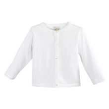 Load image into Gallery viewer, This traditional and classic ladder edge cardigan makes a beautiful accessory for family photos and special occasions.

The beautifully detailed ladder edge adds a touch of interest to this already perfect basic sweater. This cardigan sweater makes the perfect addition to any outfit!

The soft 100% cotton material is comfortable and easy to care for – just machine wash and tumble dry.
