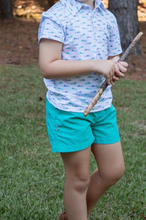 Load image into Gallery viewer, Youth anglers, grab a pair of these Jaded green boy&#39;s outrigger shorts. These are our shortest shorts. PRODOH Outrigger Performance Shorts are our boys&#39; pull-on style fishing and everyday shorts, made with UPF 50 durable, ripstop fabric. Our goal is that these shorts last several seasons so you&#39;ll be able to pass down to others...keeping your outdoor traditions alive.

UPF 50+ 100% Nylon Ripstop Fabric
Pill Resistant
Pull on Short with Faux Fly
Elastic Waistband/interior drawcord for all sizes
Mesh Side Sea
