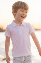 Load image into Gallery viewer, Elevate your little one&#39;s style with our Boys Pima White Polo from The Proper Peony! Made with high-quality Pima cotton, this polo is perfect for your toddler&#39;s comfort and style. Complete the look with our Hoppy Shorts or other adorable short styles. Dressing up has never been easier or cuter!
