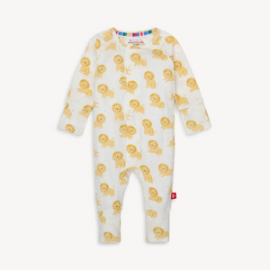 The Pride &amp; Joy Infant Footie by Magnetic Me combines adorable style with practical design. Featuring a charming lion print on a soft ivory background, this footie makes dressing your baby delightful. Its magnetic closures allow for quick and easy diaper changes, saving time and fuss. Perfect for keeping your little one comfortable and stylish all day long.