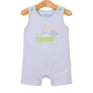 Get your little one ready for a stylish summer with our Infant Boy's Knit Golf Jon Jon from Trotter Street Kids. This cute and comfortable Jon Jon features blue and white stripes and a charming golf applique. Perfectly on par for his Spring wardrobe!