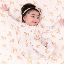 Load image into Gallery viewer, Dress your little one in cozy charm with the Little Fawn 2 Way Zipper Footie by Angel Dear. Its soft pink background adorned with sweet fawn and bunny prints creates a gentle, playful look. The ruffled back adds a delicate, feminine detail that makes this footie truly special. Designed for comfort and ease, the two-way zipper ensures quick diaper changes. Perfect for keeping your baby snug and stylish all day long.
