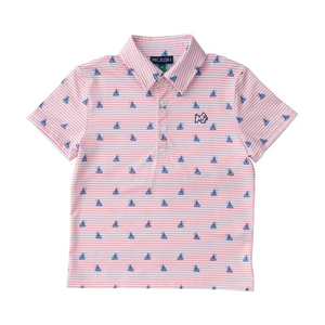 No matter the adventure, your boys will be ready in these fast-drying, UV-protective,&nbsp;boys' short-sleeve pro performance polo shirts in Pink Fishing Print.&nbsp;Our boys' polos keep moisture out with wicking technology, breathable fabric, and the signature vented back. PRODOH polo shirts are perfect for golf, tennis, country clubbing, or cruising the coast.&nbsp;

UPF 50 95% Polyester 5% Lycra
100% Polyester Mesh Liner
Collar Interfacing for Structure
3 Button Placket/Extra Button Included
Vented Back
