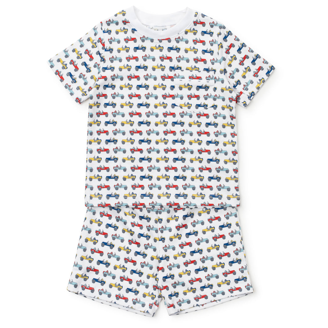 Experience comfort and style with our Cruisin Jeeps Short Set Pajamas from Lila & Hayes. Made with soft fabric, these short sleeve pajamas feature a playful Jeep design that will delight any toddler boy. Perfect for a good night's sleep or lounging around in the morning.
