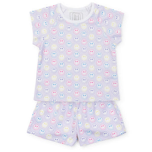 Transform bedtime into a fun and playful experience with our Preppy Smiles Shorts Set Pajamas for tween girls! Made from a soft purple material, these pajamas feature cool smiley faces and are perfect for a comfortable night's sleep. From the trusted brand Lila &amp; Hayes.