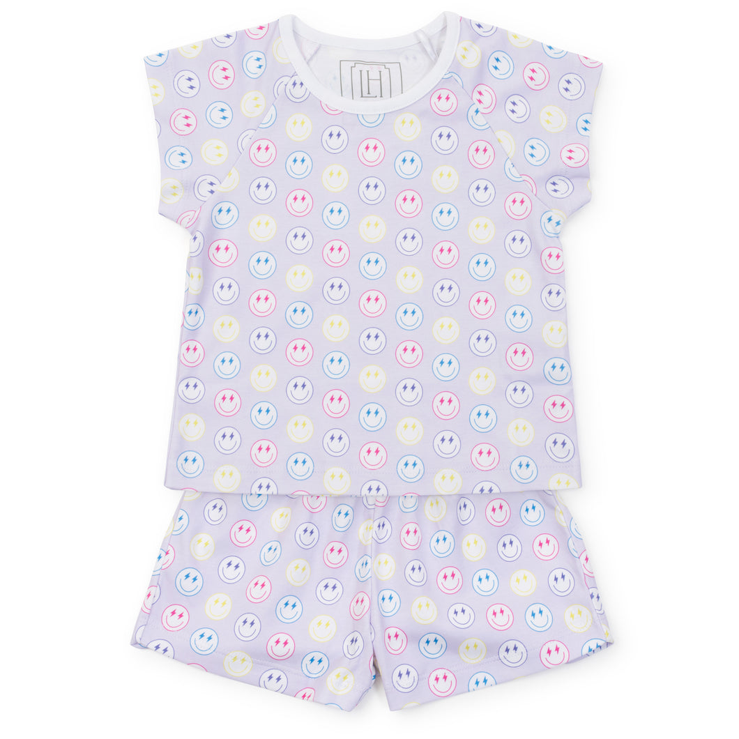 Transform bedtime into a fun and playful experience with our Preppy Smiles Shorts Set Pajamas for tween girls! Made from a soft purple material, these pajamas feature cool smiley faces and are perfect for a comfortable night's sleep. From the trusted brand Lila & Hayes.
