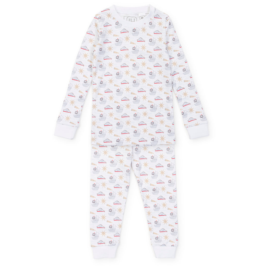 Get your little one ready for bed in style with our Pirates Long Sleeve Pajama Set! Featuring an adorable pirate ship and pirate motif design, these pajamas from Lila & Hayes are perfect for any little adventurer. Made with quality materials, your toddler will stay comfortable and snug all night long.