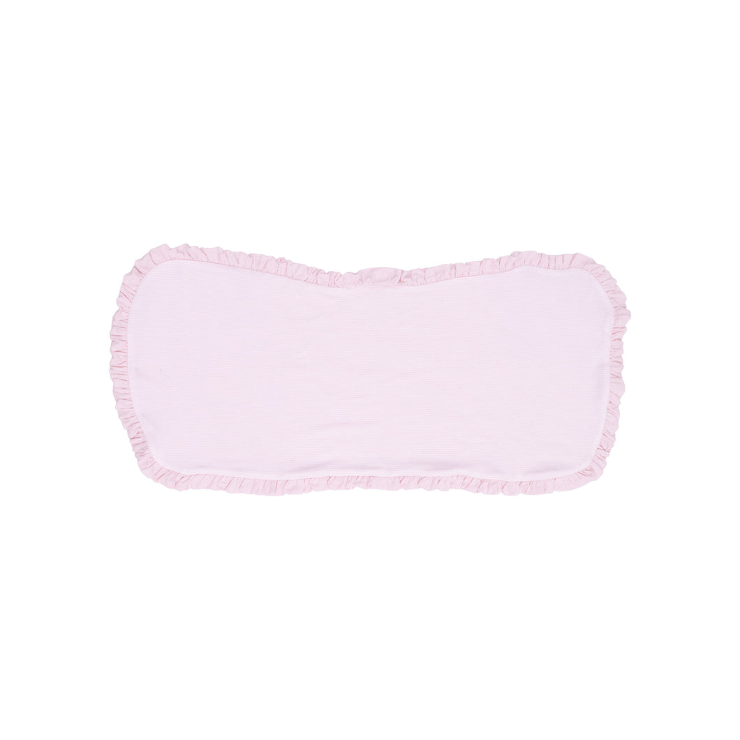 Elevate your burping game with the Stripe Classic Pink Ruffle Burp Cloth from Angel Dear. Made with the renowned bamboo fabric, this cloth features pink and white stripes and a timeless ruffle design. Keep your baby clean and stylish in one easy swoop!