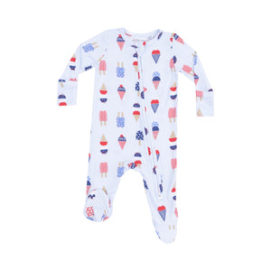 Introduce your little one to comfort with the Infant Boys American Ice Cream 2 Way Footie! Made from Angel Dear's signature bamboo material, this footie features a charming red, white, and blue design of ice cream and popsicles. Plus, the 2-way zipper makes diaper changes a breeze. Give your baby the best in style and convenience with this adorable footie.