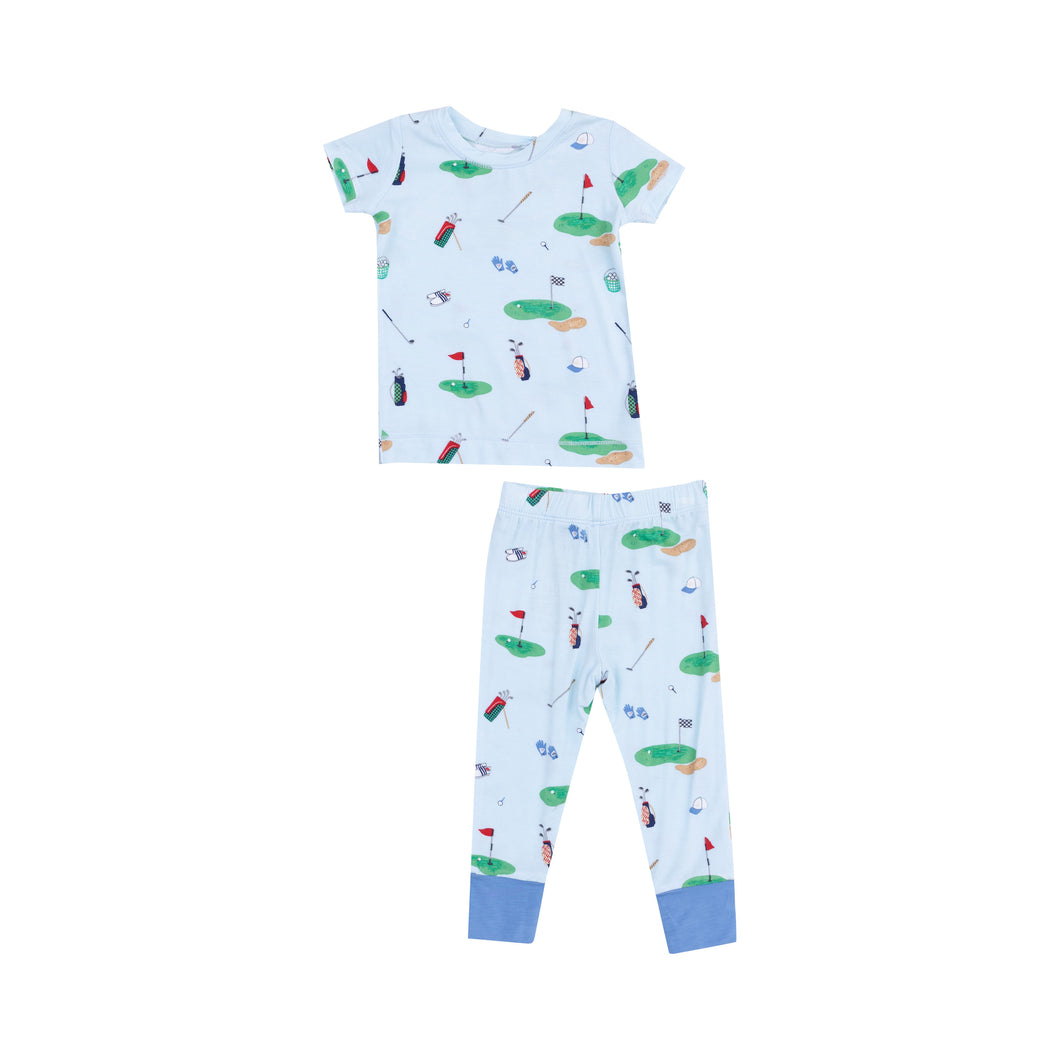 Stay cool and comfortable all night with Angel Dear's Boys Golf Things Pajama Set. Made from 100% bamboo, these adorable short sleeve top and pant sets feature a charming golf motif. Perfect for your golfer, these pajamas will quickly become a favorite, providing a restful night's sleep in style.