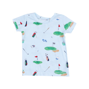 Stay cool and comfortable all night with Angel Dear's Boys Golf Things Pajama Set. Made from 100% bamboo, these adorable short sleeve top and pant sets feature a charming golf motif. Perfect for your golfer, these pajamas will quickly become a favorite, providing a restful night's sleep in style.