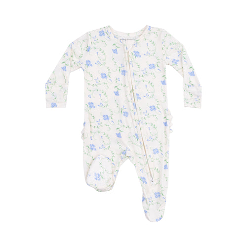 Wrap your little one in luxury with our Infant Girls Sweet Vine Ruffle 2 Way Zipper Footie from Angel Dear. Made from 100% bamboo, this footie offers ultimate comfort and breathability. The 2 way zipper makes for easy diaper changes and the adorable floral print with ruffle back adds a touch of sweetness. Keep your baby cozy and stylish!