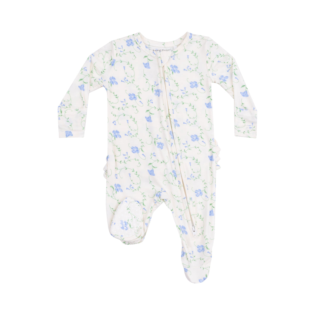 Wrap your little one in luxury with our Infant Girls Sweet Vine Ruffle 2 Way Zipper Footie from Angel Dear. Made from 100% bamboo, this footie offers ultimate comfort and breathability. The 2 way zipper makes for easy diaper changes and the adorable floral print with ruffle back adds a touch of sweetness. Keep your baby cozy and stylish!