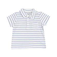 Load image into Gallery viewer, Elevate your little one&#39;s wardrobe with our Toddler Boys French Stripe Polo and Muslin Short Set! Made from soft bamboo fabric, this set includes a stylish striped polo and coordinating blue shorts. Perfect for a comfortable and classic summer look.
