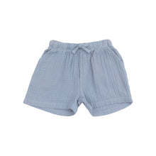 Load image into Gallery viewer, Elevate your little one&#39;s wardrobe with our Toddler Boys French Stripe Polo and Muslin Short Set! Made from soft bamboo fabric, this set includes a stylish striped polo and coordinating blue shorts. Perfect for a comfortable and classic summer look.
