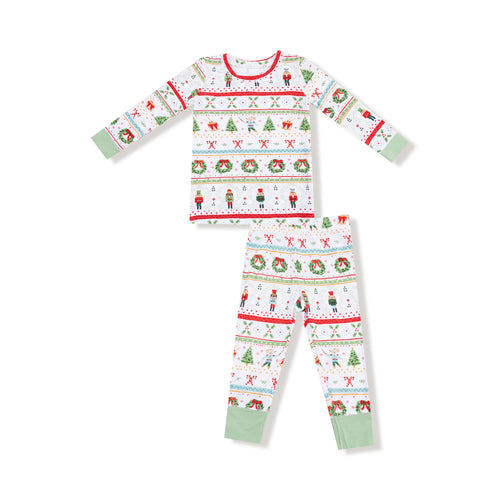 Keep your little one cozy this holiday season with the Boy's Nutcracker Fair Isle Long Sleeve Pajama Set. Crafted from soft, breathable bamboo fabric, this set features a charming Nutcracker and classic Fair Isle print that captures festive spirit beautifully. Perfect for toddler boys, it ensures comfort throughout the night while adding a delightful seasonal touch. Coordinate with matching footie and romper options for adorable sibling holiday photos and celebrations.