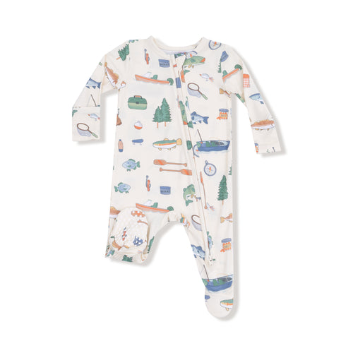 Embrace cozy moments with the Infant Boys Fishing Things 2 Way Zipper Footiet by Angel Dear. Crafted from soft, breathable bamboo fabric, this footie ensures breathable comfort for playtime, lounging, and peaceful sleep. Its relaxed fit keeps your little one comfortable during cooler days and dreamy nights, while the playful fishing gear and fish print add charm to every cuddle. Perfect for making snuggle season even more adorable.