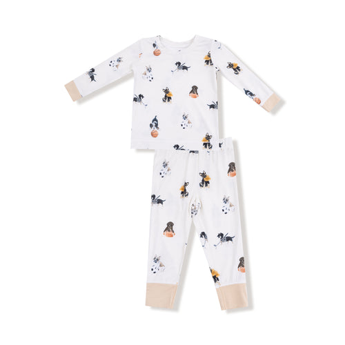 Keep bedtime fun and cozy with the Boy's Sporty Puppies Long Sleeve Pajama Set from Angel Dear. Crafted from soft, breathable bamboo fabric, this pajama set gently hugs your child for a comfortable night’s sleep. Adorned with playful puppies playing sports, it’s perfect for little dog lovers who are ready to dream big. These pajamas make bedtime an all-star experience every night.