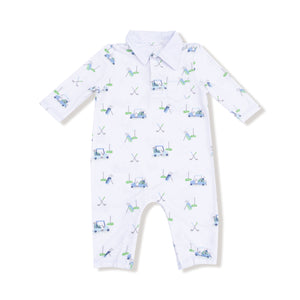 Dress your little one in comfort and style with the Baby Boy Golf Cart Polo Romper from Angel Dear. Made from soft, breathable 100% bamboo fabric, this long-sleeve romper keeps your baby cozy all day. The charming golf cart and things print adds a playful, classic touch that’s perfect for any occasion. Ideal for delicate infant skin, it combines adorable design with gentle care, making it a must-have wardrobe staple for your baby boy.
