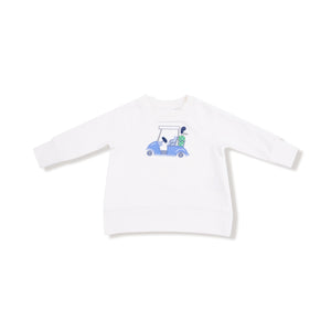 The Boys Golf Cart Embroidered Sweatshirt from Angel Dear is a hole in one for any young golf enthusiast. Crafted in a soft ivory fabric, it features a detailed embroidered classic golf cart on the front, combining comfort and timeless style. Perfect for keeping him cool and classic all fall and winter, this sweatshirt is ideal for days out on the course or casual wear.