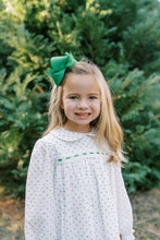 Load image into Gallery viewer, Girls Mistletoe Green Swiss Dot Collar Dress Dress is the perfect holiday dress.&nbsp;
