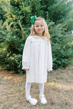 Load image into Gallery viewer, Girls Mistletoe Green Swiss Dot Collar Dress Dress is the perfect holiday dress.&nbsp;
