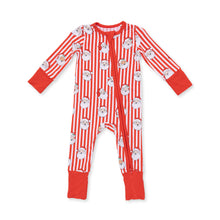 Load image into Gallery viewer, Embrace timeless holiday charm with this Vintage Santa Stripe Convertible Romper from Angel Dear. Crafted in soft bamboo fabric, this classic red and white striped design captures nostalgic Christmas spirit while offering comfort for growing infants. The convertible design adapts to your baby's needs, making it perfect for cozy season styling or layering year-round. Gentle bamboo construction ensures breathable wear for all-day comfort.
