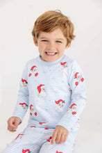 Load image into Gallery viewer, Cozy holiday style meets playful charm in this delightful crewneck sweatshirt. Featuring a jolly Santa print set against classic light blue and white stripes, it's the perfect way to celebrate the season in comfort. Soft and adorable, this piece brings festive magic to everyday wear—ideal for creating those cherished holiday memories.
