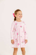 Load image into Gallery viewer, Cozy holiday style meets playful charm in this delightful Dear Santa Polly Play Dress. Featuring a jolly Santa print set against classic light pink and white stripes, it's the perfect way to celebrate the season in comfort. Soft and adorable, this piece brings festive magic to everyday wear—ideal for creating those cherished holiday memories.
