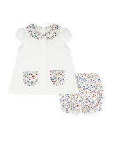 Load image into Gallery viewer, A sweet choice for the school season, our Blessings Bloomer Set features a soft Legacy White knit top with a classic Peter Pan collar and adorable front pockets in our Homeroom Blooms print.

Paired with coordinating bloomers or shorts this timeless set is perfect for back-to-school days and making memories all year long.
