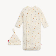 Load image into Gallery viewer, Give the gift of comfort with our Lullaby Lane Gown &amp; Hat Set. Made by Magnetic, this set is perfect for newborns and their parents, making diaper changes a breeze with its soft and cozy material. A must-have for any nursery wardrobe.
