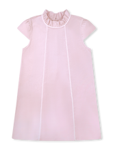 Load image into Gallery viewer, Pre-Order

Girls Pink Piping Velvet Twiggy Dress from Set Proper. This beautiful classic velvet dress features a A-line sleeveless dress with velvet fabric, piping details, and ruffle mock collar. A special occasion dress she will surely feel special in!
