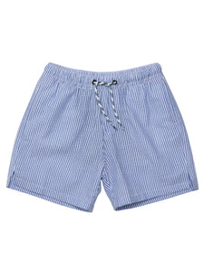 Experience Parisian summer style with these classic swim shorts for toddler boys. The striped design and secure drawcord waist add a touch of sophistication, while the white zippered back pocket keeps essentials safe. Perfect for a summer full of fun and comfort, from SnapperRock.