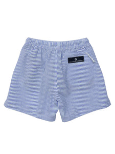 Experience Parisian summer style with these classic swim shorts for toddler boys. The striped design and secure drawcord waist add a touch of sophistication, while the white zippered back pocket keeps essentials safe. Perfect for a summer full of fun and comfort, from SnapperRock.