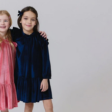 Load image into Gallery viewer, Girls Navy Velour Harper Dress
