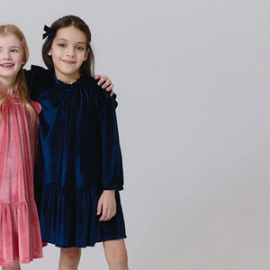 Girls Navy Velour Harper Dress