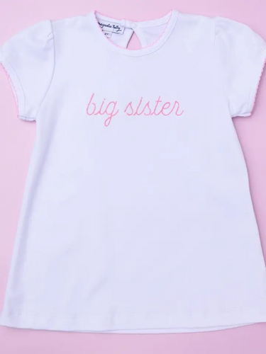 Introducing the Magnolia Baby white Big Sister tee for toddler girls! The perfect gift for a brand new big sister, this comfortable and stylish tee will make her feel special and proud of her new role. Celebrate the bond of sisterhood with this adorable tee.