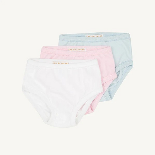 Every darling little lady needs a pair of darling little underpinnings, and now she can get them in a set of three! Our Pippy's Underpinnings Set features three pairs of underpinnings in our signature Palm Beach Pink, Worth Avenue White, and Buckhead Blue. 

**Please note: Underpinnings are not eligible for return or exchange. 