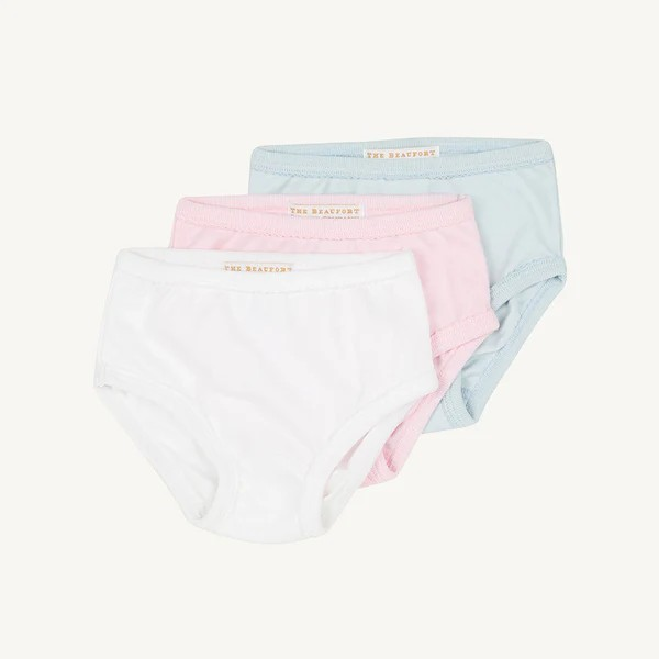 Every darling little lady needs a pair of darling little underpinnings, and now she can get them in a set of three! Our Pippy's Underpinnings Set features three pairs of underpinnings in our signature Palm Beach Pink, Worth Avenue White, and Buckhead Blue. 

**Please note: Underpinnings are not eligible for return or exchange. 