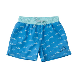 Our&nbsp;Boys Boogie Board Swim trunks in Fish Print on Marina Blue&nbsp;are made of soft, itch free fabric that boys and toddlers crave! Updated side slits and 4 way stretch fabric will provide more movement for your little guy this season! PRODOH Swim trunks are lightweight and fast drying and feature an anti chafing boxer brief liner. Side seam pockets are mesh lined so sand stays out but shells and bait stay put. Pair with a PRODOH sun protective Reef Rash Guard Swim Shirt from our boy's swimwear line o