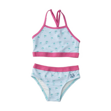 Load image into Gallery viewer, PRODOH&nbsp;Girls Racerback Bikini in Palm Tree Stripe Print&nbsp;is a classic swim style for active girls who love adventure and that coastal lifestyle! Pill and fade resistant to last several seasons so you&#39;ll be able to pass down to others...keeping your outdoor traditions alive.&nbsp;

UPF 50+ 82% Nylon 18% Spandex
100% Polyester Lining
Pill and Fade Resistant
Adjustable Bikini Top
Designed in USA and Imported
